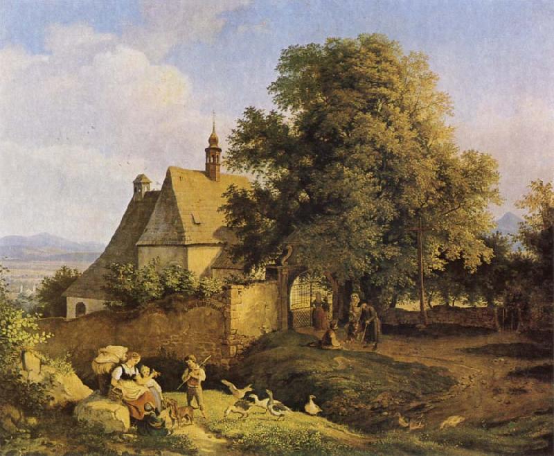Adrian Ludwig Richter Church at Graupen in Bohemia oil painting picture